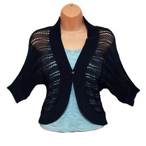 2in1 🔥Brand New Navy blue crochet 3/4 sleeves shrug w/ turquoise tank Size S/M